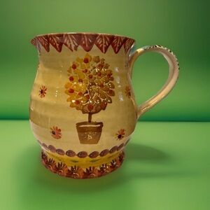 Italica ARS Pitcher Hand-painted with Potted Plant, Made in Italy 6 1/2 In Great